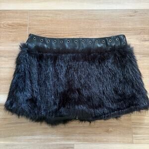 Dolls Kill Club Exx Rave Away Faux Fur Mini Skirt M
